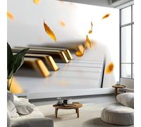 Tema Musicale Tasti Del Pianoforte Note Carta Da Parati 3D Fotomurale Murali 350 x 256 cm, Moderna Fotomurali Murales Bianco Poster Decorazione Da Muro - Soggiorno Divano Tv Hotel A Tema Corridoio