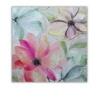 TemaDecor - Quadro Dipinto a Mano su Tela 40x40cm Canvas Moderno Fatto a Mano Pronto per essere Appeso - Arredamento e Decorazione da Parete - (Fiori Colorati Spring)