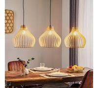 TEMAR LIGHTING Lampada a sospensione Barrel con paralumi in legno, a 3 luci, lunga TEMAR LIGHTING