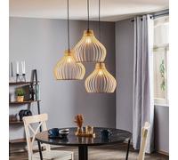 TEMAR LIGHTING Lampada a sospensione Barrel con paralumi in legno, a 3 luci, rotonda TEMAR LIGHTING