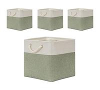 Temary Cube Storage Bins 13x13 Storage Cubes Basket for Gifts Empty, 4 Pack Large Storage Basket with Handles, Decorative Storage Baskets for Home (White&Green)