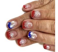 Tematico Unghie Finte Independence Day Set 24 Pcs Brevi Consigli Francesi Unghie scintillanti Arte Adatto Per Feste Ed Event Party Unghie