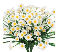 TEMCHY Fiori di margherite artificiali per esterni, resistenti ai raggi UV, 4 fasci di foglie finte, piante finte, arbusti, cespugli in plastica, per fioriere da appendere, per interni ed esterni