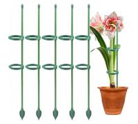 Temeemeg Adjustable Plant Support Stakes, 5-Pack 11.8 inch Green Plant Stake with 10 Clips & 5 Ground Stakes, Sturdy Rust-Proof Garden Stake for Indoor Outdoor Potted Plants.