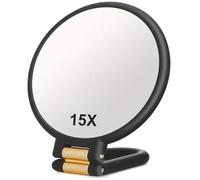 Temeemeg Specchio ingranditore 15X, Specchio per Trucco ingranditore su Doppio Lato con ingrandimento 1x30x e Maniglia Pieghevole, Strumento Portatile per Il Trucco da Viaggio per Donna, Nero.