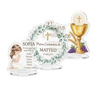 TEMEITE Centrotavola Prima Comunione Personalizzato in Acrilico, Decorazione Tavolo Sagomata con Nome e Data, Segnaposto e Bomboniera per Bambino e Bambina