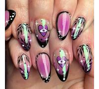 Temi di San Valentino 24 per cento unghie finte a mandorla corta con glitter design a cuore premere le unghie per le donne e le ragazze partito celebrazione chiodo