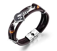 TEMICO Bracciale unisex multistrato in pelle marrone con sassofono jazzista