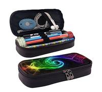 TEMKIN Astuccio in pelle con stampa arcobaleno fumo, grande capacità, astuccio carino per matite e cosmetici, con cerniera, Nero , Taglia unica, Semplice