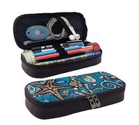 TEMKIN Astuccio in pelle con stampa artistica con conchiglie oceaniche, grande capacità, astuccio carino per matite e cosmetici, con cerniera, Nero , Taglia unica, Semplice