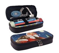 TEMKIN Astuccio in pelle con stampa Babbo Natale, grande capacità, astuccio carino per matite e cosmetici, con cerniera, Nero , Taglia unica, Semplice