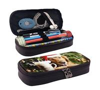 TEMKIN Astuccio in pelle con stampa di cane Merry Christmas, astuccio per penne di grande capacità, grazioso astuccio per cosmetici, organizer con cerniera, Nero , Taglia unica, Semplice