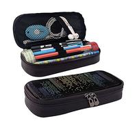 TEMKIN Astuccio in pelle con stampa di edificio notturno, astuccio per penne di grande capacità, grazioso astuccio per cosmetici, organizer con cerniera, Nero , Taglia unica, Semplice
