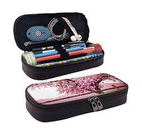 TEMKIN Astuccio in pelle con stampa di fiori di ciliegia, grande capacità, astuccio per matite e cosmetici, con cerniera, rosa, Taglia unica, Semplice