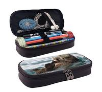TEMKIN Astuccio in pelle con stampa di lontra, grande capacità, astuccio carino per matite e cosmetici, organizer con cerniera