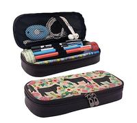 TEMKIN Astuccio in pelle con stampa di mucche e bovini, con stampa di fiori rosa, grande capacità, astuccio carino per matite e cosmetici, con cerniera, rosa, Taglia unica, Semplice