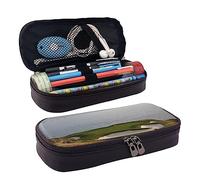 TEMKIN Astuccio in pelle con stampa di Pebble Beach con vista sull'oceano, astuccio per penne di grande capacità, grazioso astuccio per cosmetici con cerniera, Nero , Taglia unica, Semplice
