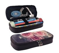 TEMKIN Astuccio in pelle con stampa di rose rosa, grande capacità, astuccio carino per matite e cosmetici, organizer con cerniera, rosa, Taglia unica, Semplice