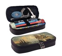 TEMKIN Astuccio in pelle con stampa Ocean Sailing, grande capacità, astuccio carino per matite e cosmetici, con cerniera, Nero , Taglia unica, Semplice