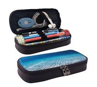 TEMKIN Astuccio in pelle con stampa oceanica, grande capacità, astuccio carino per matite e cosmetici, organizer con cerniera, Nero , Taglia unica, Semplice