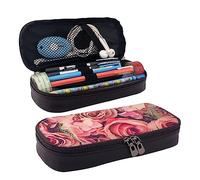 TEMKIN Astuccio in pelle con stampa rosa rosa, grande capacità, astuccio carino per matite e cosmetici, con cerniera, rosa, Taglia unica, Semplice