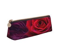 TEMKIN Astuccio in pelle con stampa rossa rosa da donna, astuccio per penne con cerniera per ufficio, Rosso, Taglia unica, Semplice