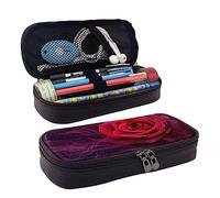 TEMKIN Astuccio in pelle con stampa rossa rosa, grande capacità, astuccio per matite e cosmetici, con cerniera
