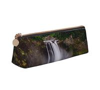 TEMKIN Astuccio in pelle da donna con stampa a cascata e montagna, grande capacità, astuccio portapenne con cerniera per ufficio, bianco, Taglia unica, Semplice