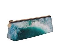 TEMKIN Astuccio in pelle da donna con stampa a onde oceaniche, grande capacità, astuccio portapenne con cerniera per ufficio, bianco, Taglia unica, Semplice