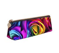 TEMKIN Astuccio in pelle da donna con stampa ad acquerello, con motivo arcobaleno e rosa, grande capacità, con cerniera, per ufficio, bianco, Taglia unica, Semplice