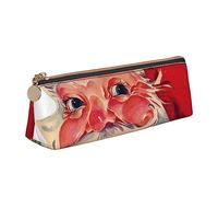 TEMKIN Astuccio in pelle da donna con stampa Babbo Natale, grande capacità, astuccio portapenne con cerniera per ufficio, bianco, Taglia unica, Semplice