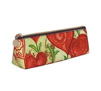 TEMKIN Astuccio in pelle da donna con stampa con cuori, grande capacità, astuccio portapenne con cerniera per ufficio, bianco, Taglia unica, Semplice