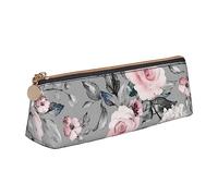 TEMKIN Astuccio in pelle da donna con stampa di fiori di rosa con foglie, astuccio portapenne di grande capacità con cerniera per ufficio, bianco, Taglia unica, Semplice