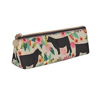 TEMKIN Astuccio in pelle da donna con stampa di mucche e bovini rosa, grande capacità, astuccio portapenne con cerniera per ufficio, rosa, Taglia unica, Semplice