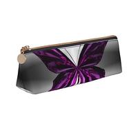 TEMKIN Astuccio in pelle da donna con stampa farfalla viola, grande capacità, astuccio portapenne con cerniera per ufficio, bianco, Taglia unica, Semplice