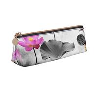TEMKIN Astuccio in pelle da donna con stampa fiore di loto rosa, grande capacità, astuccio portapenne con cerniera per ufficio, rosa, Taglia unica, Semplice