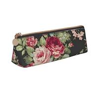 TEMKIN Astuccio in pelle da donna con stampa foglia verde cartamo, grande capacità astuccio portapenne con cerniera per ufficio, bianco, Taglia unica, Semplice