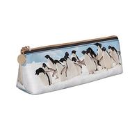 TEMKIN Astuccio in pelle da donna con stampa pinguini, grande capacità, astuccio portapenne con cerniera per ufficio, bianco, Taglia unica, Semplice