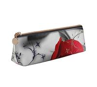 TEMKIN Astuccio in pelle da donna con stampa rosa rossa, astuccio portapenne di grande capacità con cerniera per ufficio, Rosso, Taglia unica, Semplice