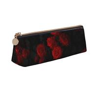 TEMKIN Astuccio in pelle da donna con stampa rosa rossa e nera, astuccio portapenne con cerniera per ufficio, Nero , Taglia unica, Semplice