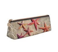 TEMKIN Astuccio in pelle da donna con stampa stella marina oceanica, grande capacità, astuccio portapenne con cerniera per ufficio, bianco, Taglia unica, Semplice