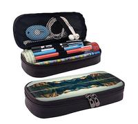 TEMKIN Astuccio in pelle stampata con paesaggi naturali, grande capacità, astuccio carino per matite e cosmetici, con cerniera, Nero , Taglia unica, Semplice