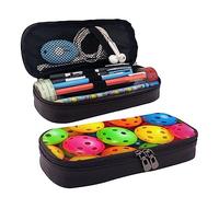 TEMKIN Astuccio in pelle stampata con palline da pickleball, grande capacità, astuccio carino per matite e cosmetici, con cerniera, Nero , Taglia unica, Semplice