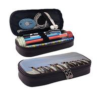TEMKIN Astuccio in pelle stampata con pinguino marino, grande capacità, astuccio carino per matite e cosmetici, organizer con cerniera, Nero , Taglia unica, Semplice