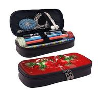TEMKIN Astuccio in pelle stampata con scritta Merry Christmas, astuccio per penne di grande capacità, grazioso astuccio per cosmetici, organizer con cerniera, Nero , Taglia unica, Semplice