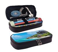 TEMKIN Astuccio in pelle stampata con spiaggia marina, grande capacità, astuccio carino per matite e cosmetici, organizer con cerniera, Nero , Taglia unica, Semplice