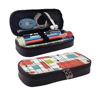 TEMKIN Astuccio moderno in pelle stampata metà secolo, grande capacità, astuccio carino per matite e cosmetici, borsa organizer con cerniera, Nero , Taglia unica, Moderno, semplice