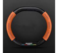 TEMKIN Copertura Volante Auto Compatibile con Peugeot 208 2019-2023 in Pelle Nappa Ultrasottile con Design Protettore Antiscivolo Volante Auto Standard 37-39 cm,Orange-D Shape up And Down