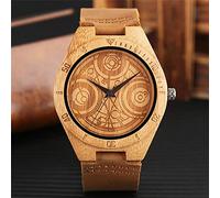TEmkin Elegante Orologio Unisex in Legno Delicato Dr. Who Mysterious Circle Intagliato Cinturino in Vera Pelle Moda Uomo Donna Orologio da Polso in bambù
