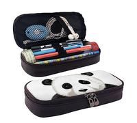 TEMKIN Grazioso astuccio in pelle con stampa con testa di panda, grande capacità, astuccio per matite e cosmetici, con cerniera, Nero , Taglia unica, Semplice